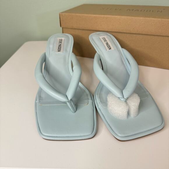 Steve Madden Women's Moxxi Heeled Square Open Toe Slip On Sandal Light Blue 9.5 - Picture 5 of 11